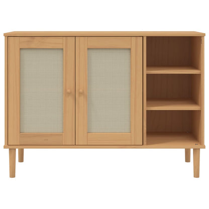 Sideboard "SENJA" Rattan Look Brown 112x40x80cm Solid Wood Pine