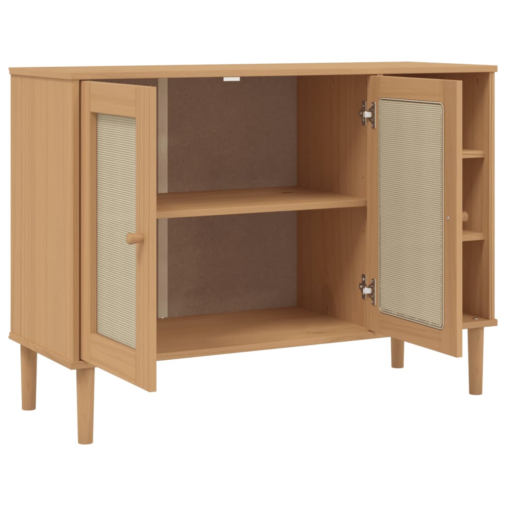 Sideboard "SENJA" Rattan Look Brown 112x40x80cm Solid Wood Pine