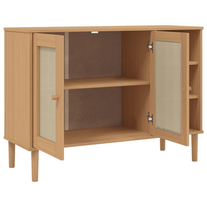 Sideboard "SENJA" Rattan Look Brown 112x40x80cm Solid Wood Pine
