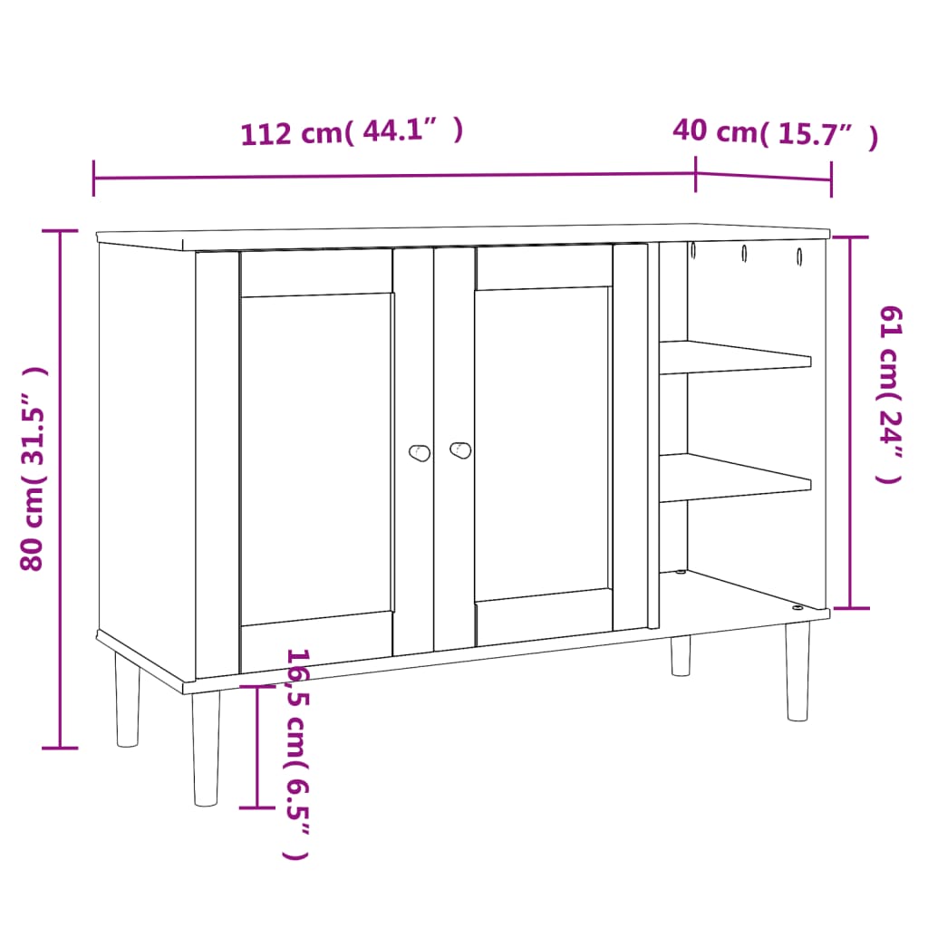 Sideboard "SENJA" Rattan Look Brown 112x40x80cm Solid Wood Pine