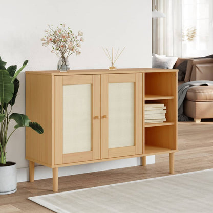 Sideboard "SENJA" Rattan Look Brown 112x40x80cm Solid Wood Pine