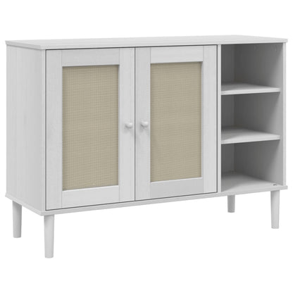 Sideboard "SENJA" Rattan Look White 112x40x80cm Solid Wood Pine