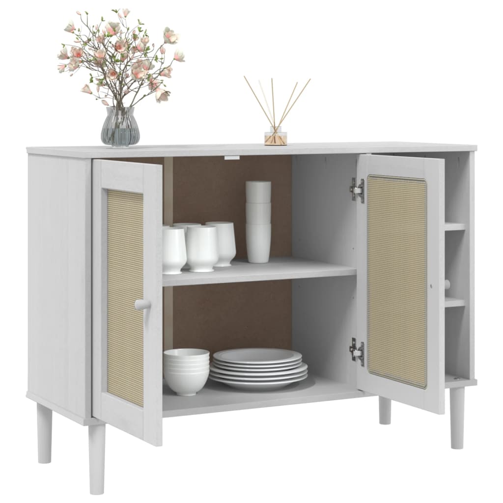 Sideboard "SENJA" Rattan Look White 112x40x80cm Solid Wood Pine