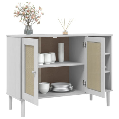 Sideboard "SENJA" Rattan Look White 112x40x80cm Solid Wood Pine
