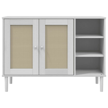 Sideboard "SENJA" Rattan Look White 112x40x80cm Solid Wood Pine