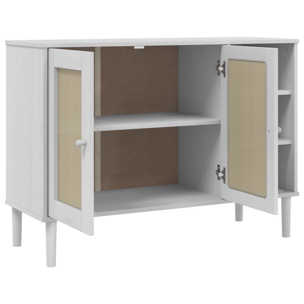 Sideboard "SENJA" Rattan Look White 112x40x80cm Solid Wood Pine