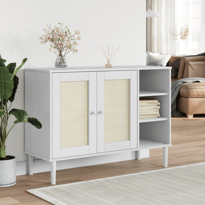 Sideboard "SENJA" Rattan Look White 112x40x80cm Solid Wood Pine