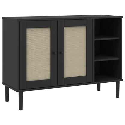 Sideboard "SENJA" Rattan Look Black 112x40x80cm Solid Wood Pine