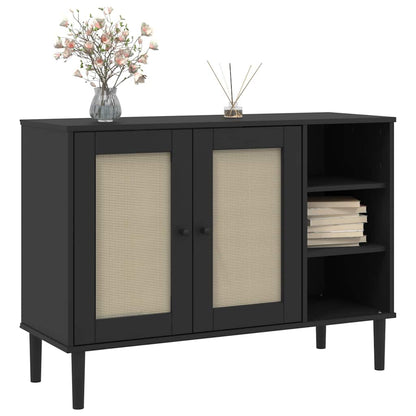 Sideboard "SENJA" Rattan Look Black 112x40x80cm Solid Wood Pine
