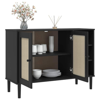 Sideboard "SENJA" Rattan Look Black 112x40x80cm Solid Wood Pine