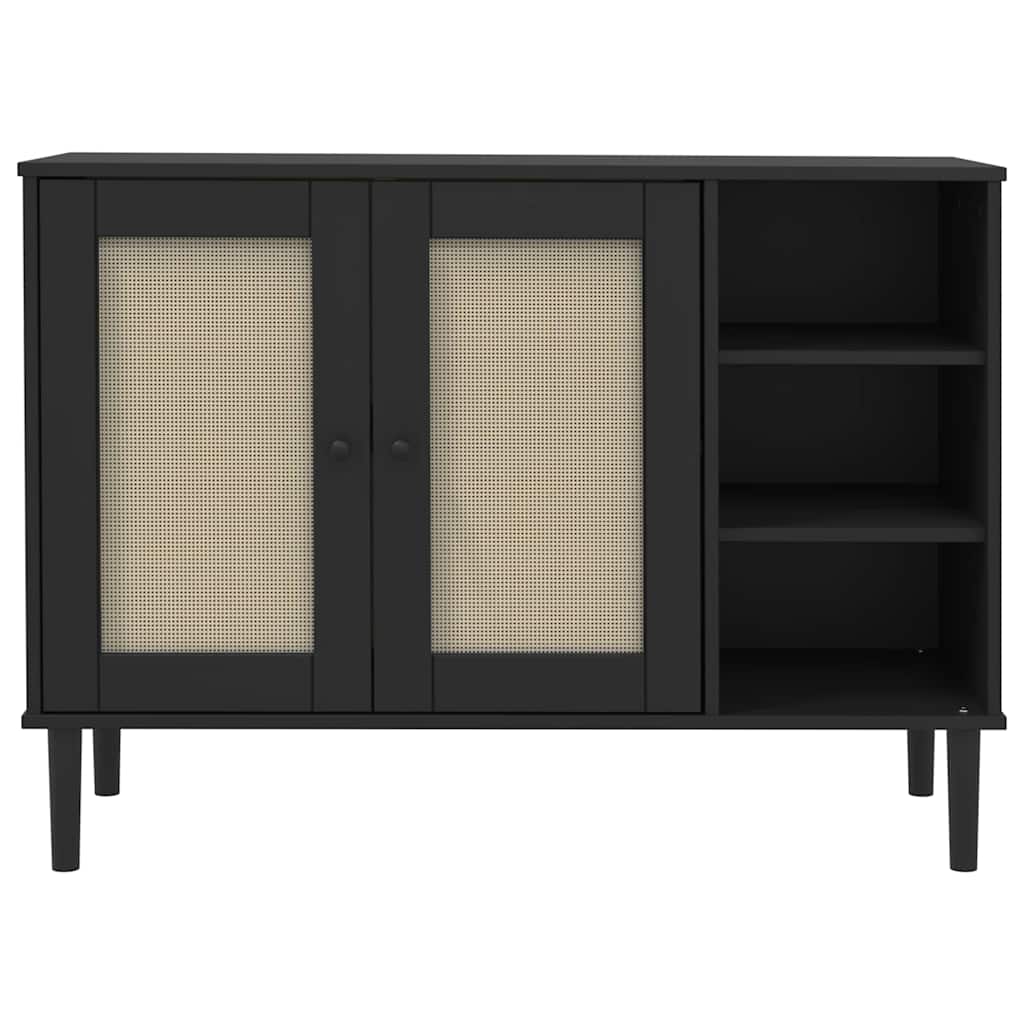 Sideboard "SENJA" Rattan Look Black 112x40x80cm Solid Wood Pine