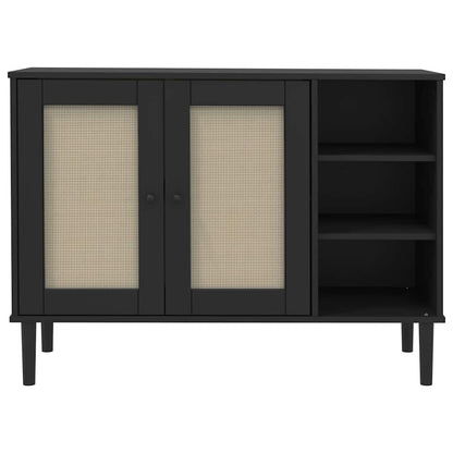 Sideboard "SENJA" Rattan Look Black 112x40x80cm Solid Wood Pine