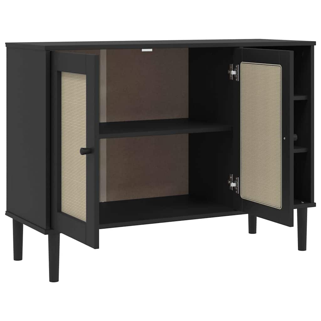 Sideboard "SENJA" Rattan Look Black 112x40x80cm Solid Wood Pine