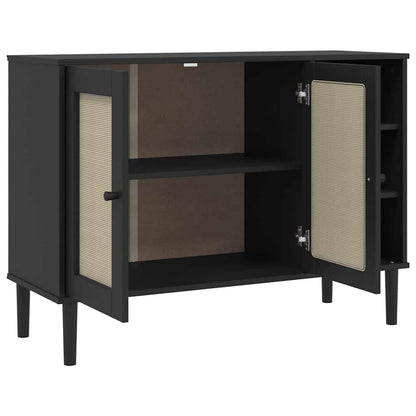 Sideboard "SENJA" Rattan Look Black 112x40x80cm Solid Wood Pine