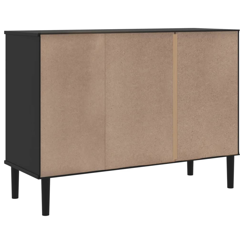 Sideboard | Black | Solid pine wood, Engineered wood, Poly rattan | Large