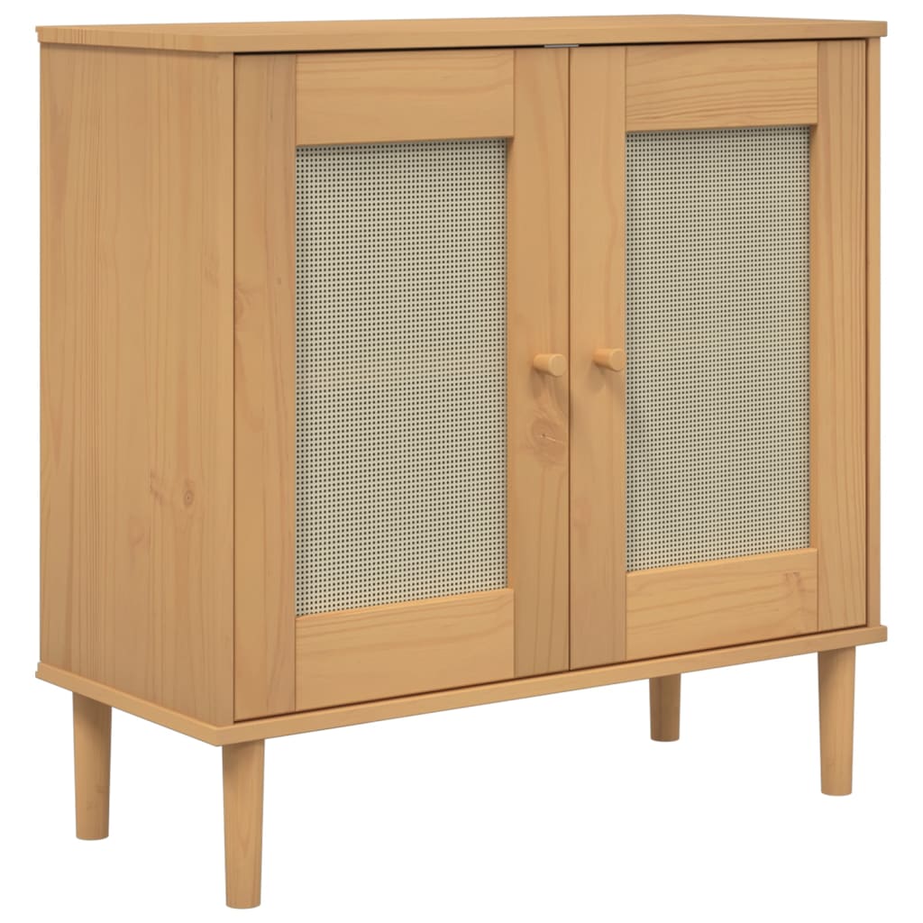 Sideboard "SENJA" Rattan Look Brown 80x35x80 cm Solid Wood Pine