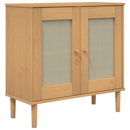 Sideboard "SENJA" Rattan Look Brown 80x35x80 cm Solid Wood Pine