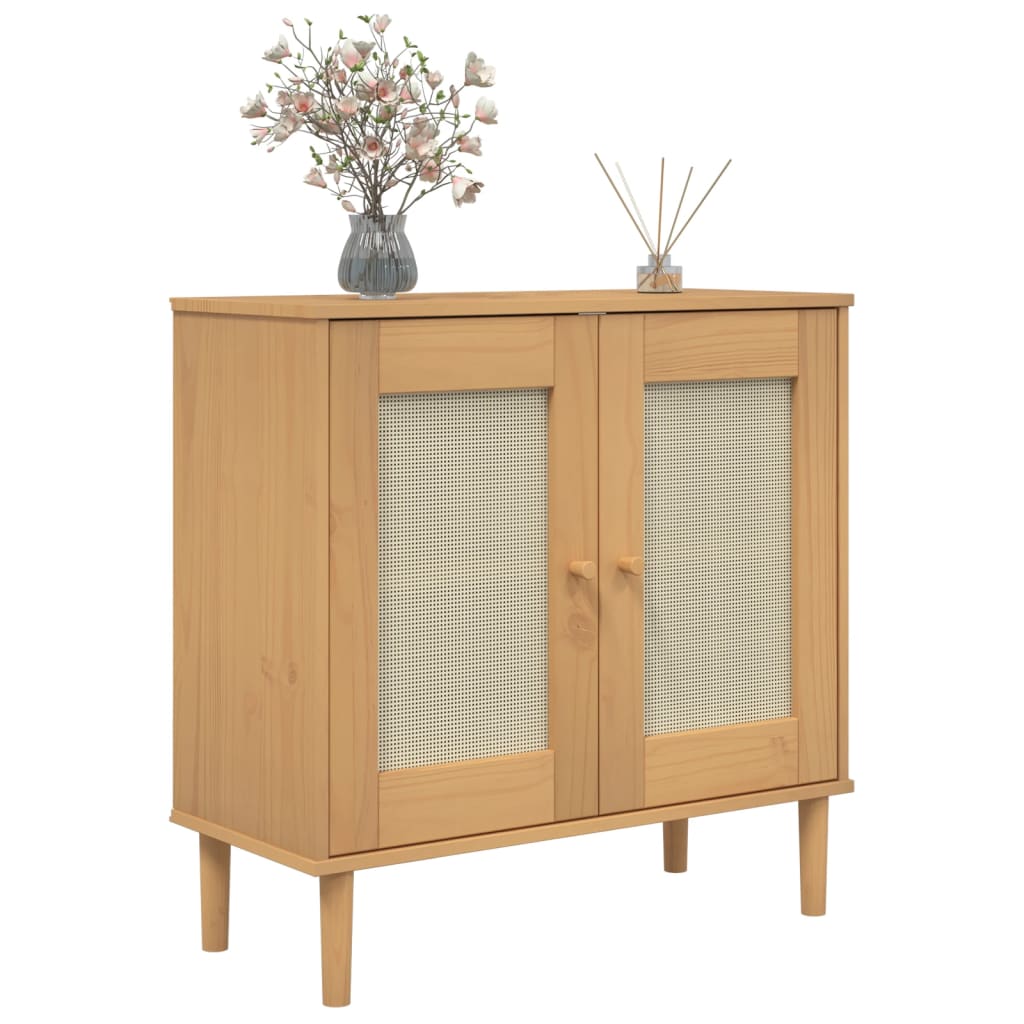 Sideboard "SENJA" Rattan Look Brown 80x35x80 cm Solid Wood Pine