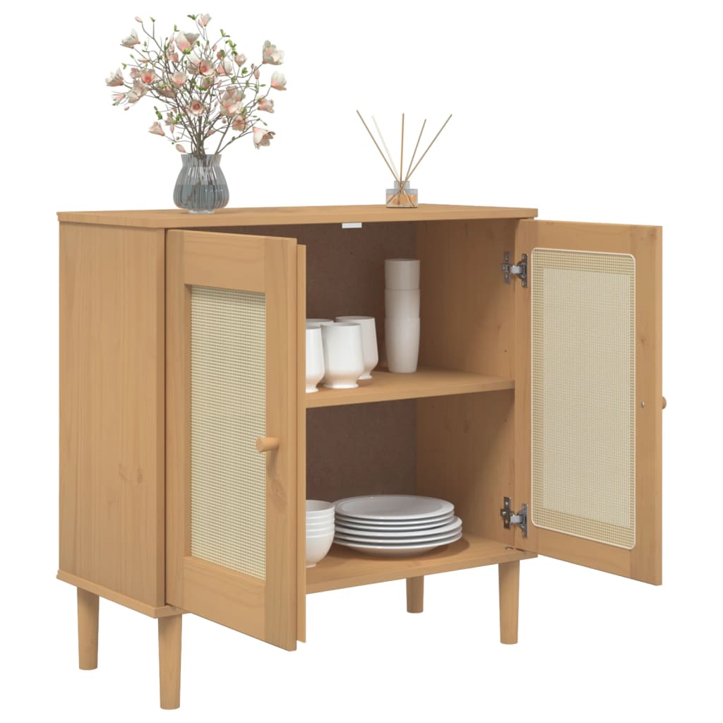Sideboard "SENJA" Rattan Look Brown 80x35x80 cm Solid Wood Pine