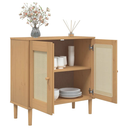 Sideboard "SENJA" Rattan Look Brown 80x35x80 cm Solid Wood Pine