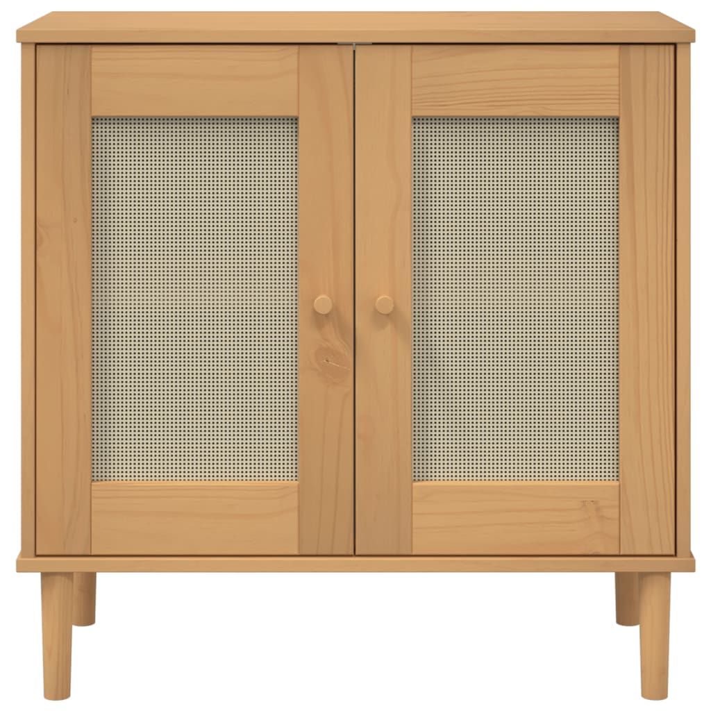Sideboard "SENJA" Rattan Look Brown 80x35x80 cm Solid Wood Pine