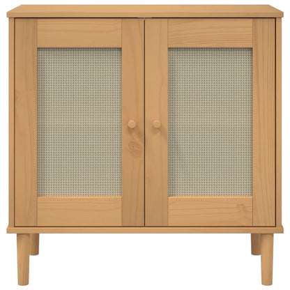 Sideboard "SENJA" Rattan Look Brown 80x35x80 cm Solid Wood Pine
