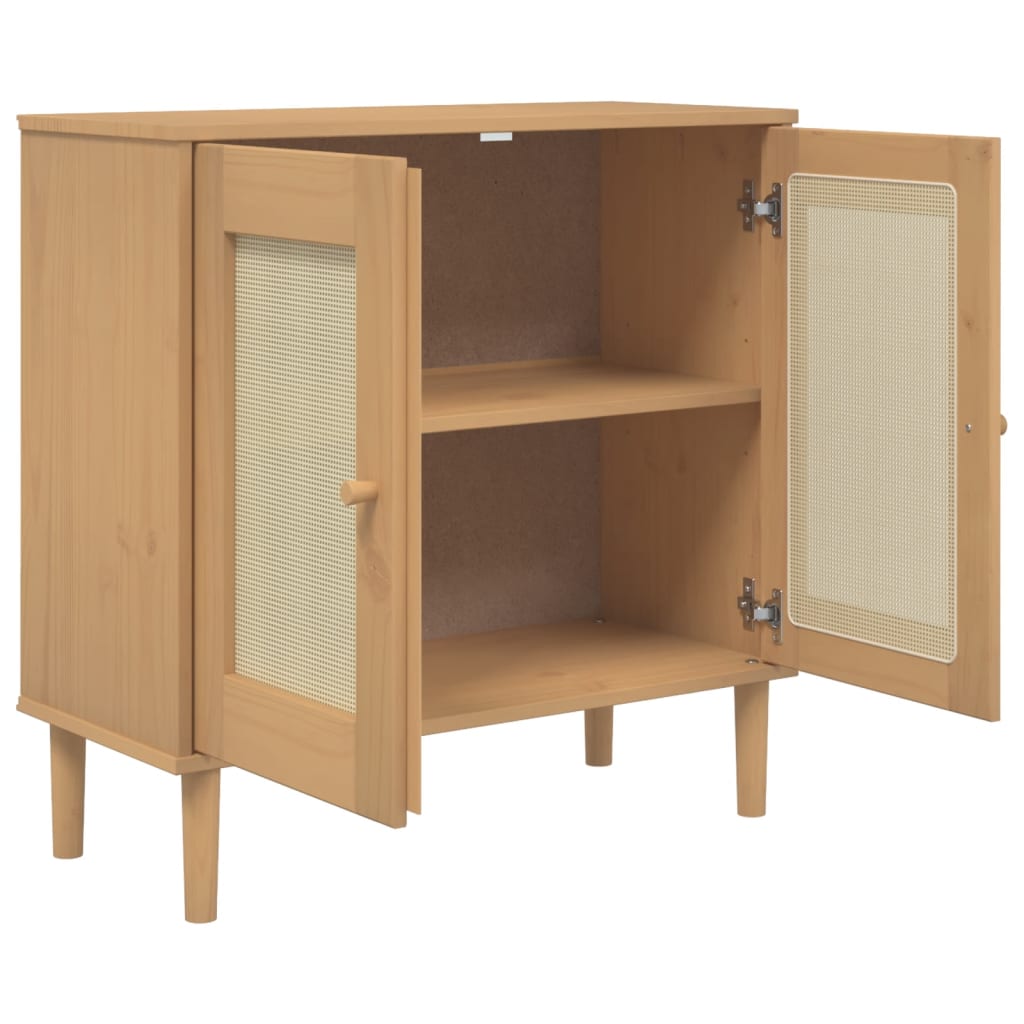 Sideboard "SENJA" Rattan Look Brown 80x35x80 cm Solid Wood Pine