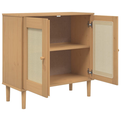 Sideboard "SENJA" Rattan Look Brown 80x35x80 cm Solid Wood Pine