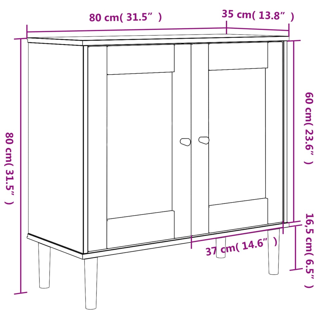 Sideboard "SENJA" Rattan Look Brown 80x35x80 cm Solid Wood Pine