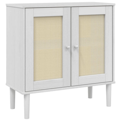 Sideboard "SENJA" Rattan Look White 80x35x80 cm Solid Wood Pine