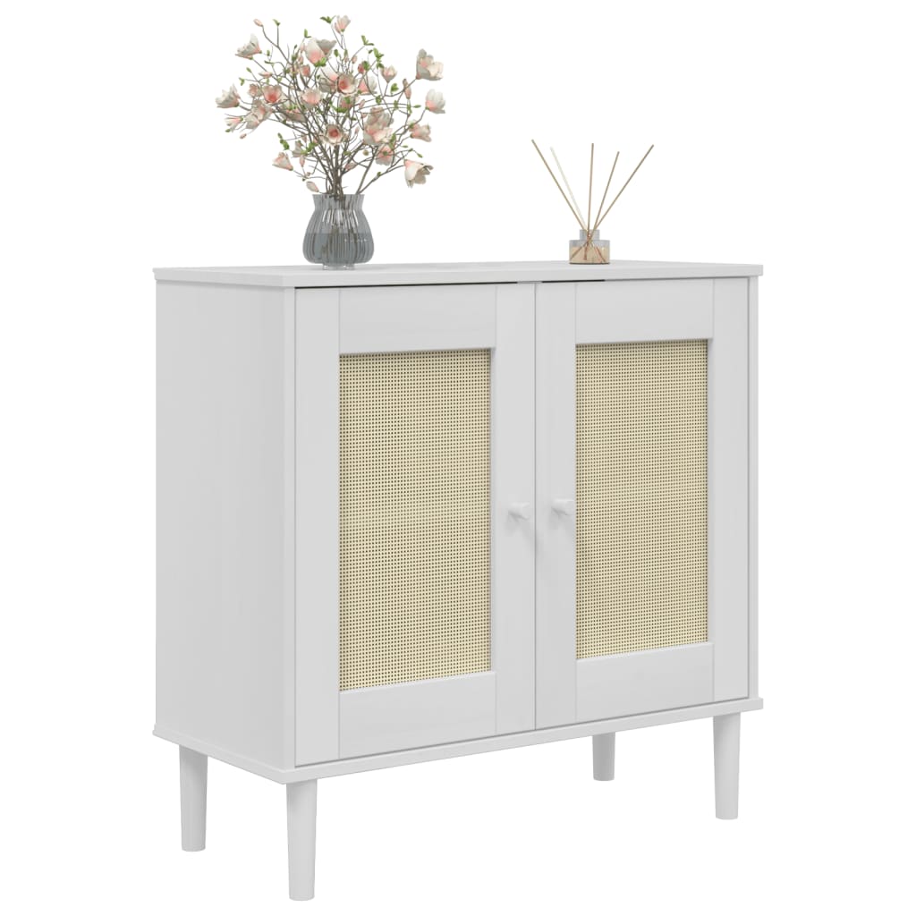 Sideboard "SENJA" Rattan Look White 80x35x80 cm Solid Wood Pine
