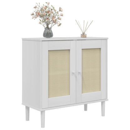 Sideboard "SENJA" Rattan Look White 80x35x80 cm Solid Wood Pine