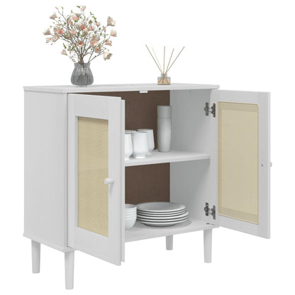 Sideboard "SENJA" Rattan Look White 80x35x80 cm Solid Wood Pine