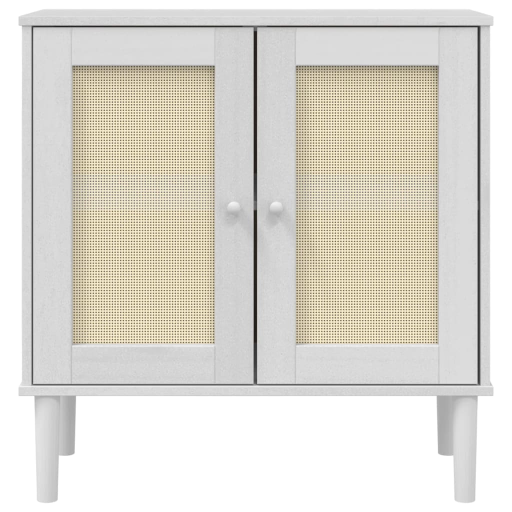 Sideboard "SENJA" Rattan Look White 80x35x80 cm Solid Wood Pine