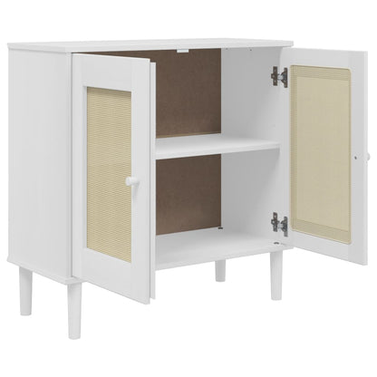 Sideboard "SENJA" Rattan Look White 80x35x80 cm Solid Wood Pine