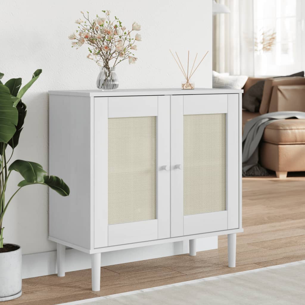 Sideboard "SENJA" Rattan Look White 80x35x80 cm Solid Wood Pine