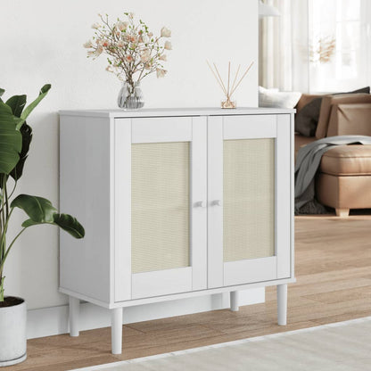Sideboard "SENJA" Rattan Look White 80x35x80 cm Solid Wood Pine