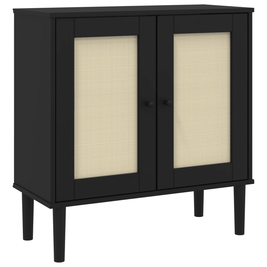 Sideboard "SENJA" Rattan Look Black 80x35x80 cm Solid Wood Pine