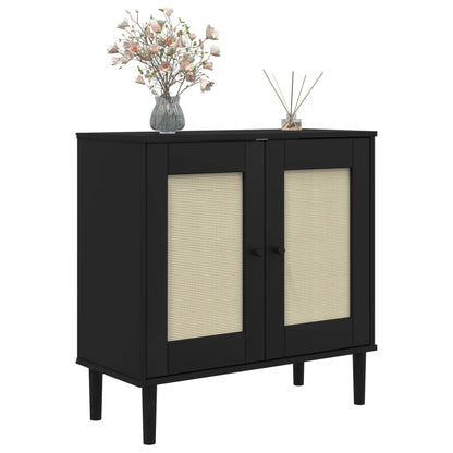 Sideboard SENJA Rattan Look Black 80x35x80 cm Solid Wood Pine