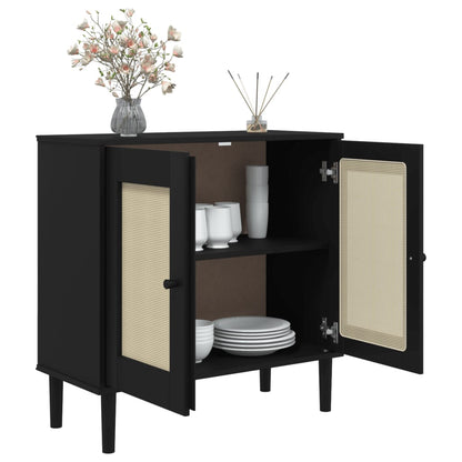 Sideboard SENJA Rattan Look Black 80x35x80 cm Solid Wood Pine