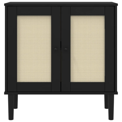 Sideboard SENJA Rattan Look Black 80x35x80 cm Solid Wood Pine