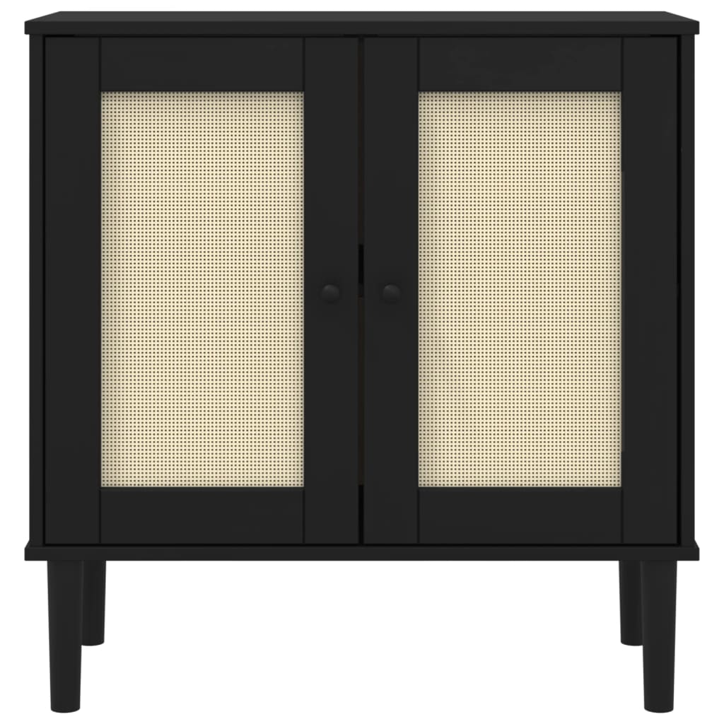 Sideboard "SENJA" Rattan Look Black 80x35x80 cm Solid Wood Pine