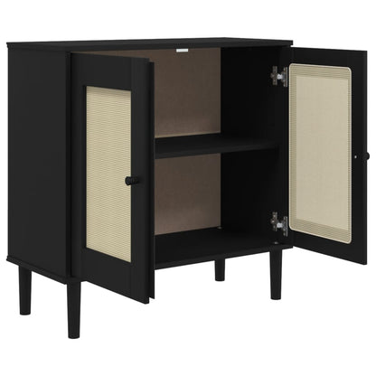 Sideboard SENJA Rattan Look Black 80x35x80 cm Solid Wood Pine
