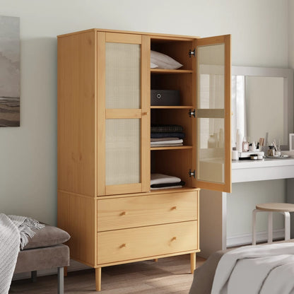 Wardrobe "SENJA" Rattan Look Brown 90x55x175 cm Solid Wood Pine