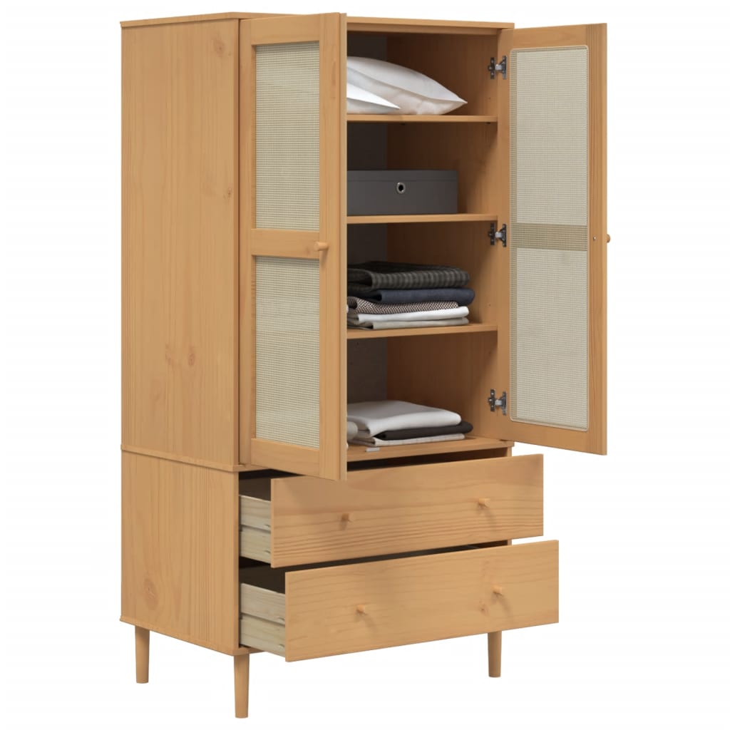 Wardrobe "SENJA" Rattan Look Brown 90x55x175 cm Solid Wood Pine