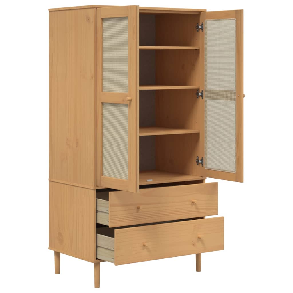 Wardrobe "SENJA" Rattan Look Brown 90x55x175 cm Solid Wood Pine