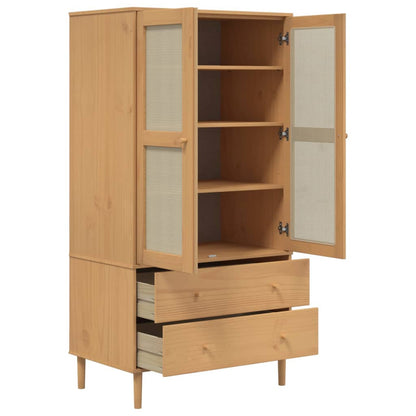 Wardrobe "SENJA" Rattan Look Brown 90x55x175 cm Solid Wood Pine