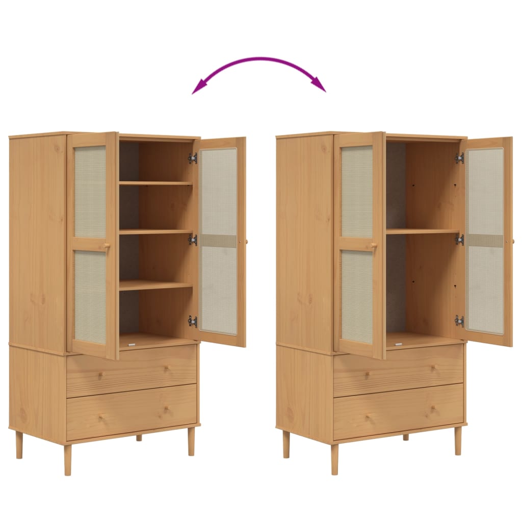 Wardrobe "SENJA" Rattan Look Brown 90x55x175 cm Solid Wood Pine