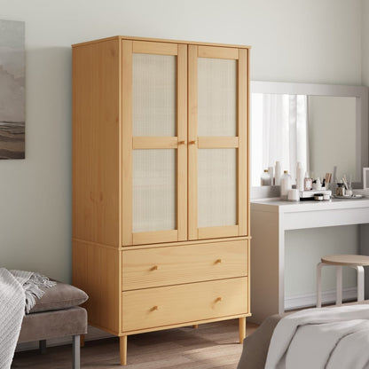 Wardrobe "SENJA" Rattan Look Brown 90x55x175 cm Solid Wood Pine