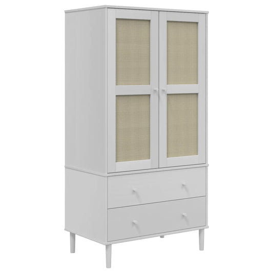 Wardrobe "SENJA" Rattan Look White 90x55x175 cm Solid Wood Pine